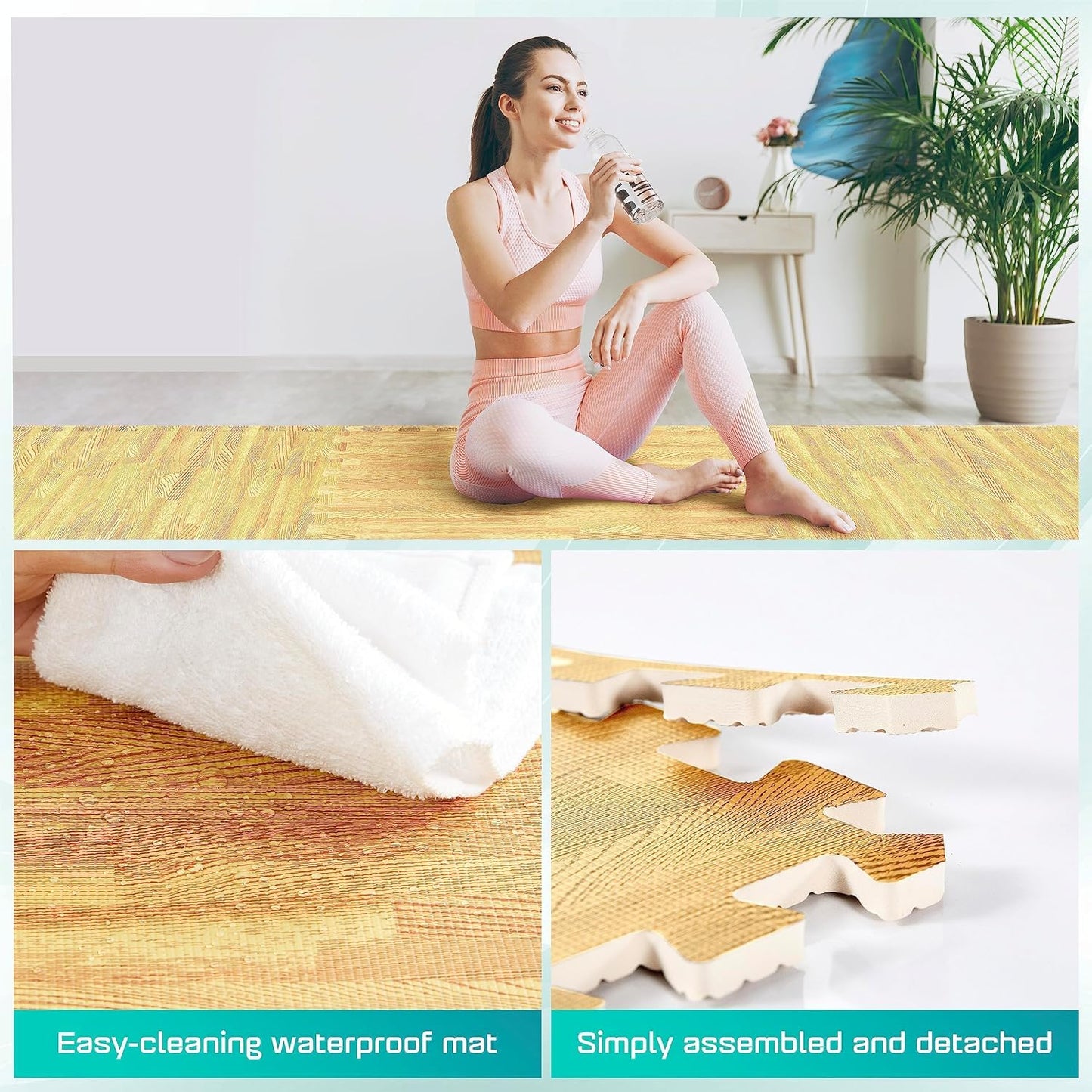 Yes4All EVA Interlocking Mats, Puzzle Floor Tiles, Foam Floor Padding with Border for Furniture, Home Space, Living Room, Garage 11,22,32 SQFT