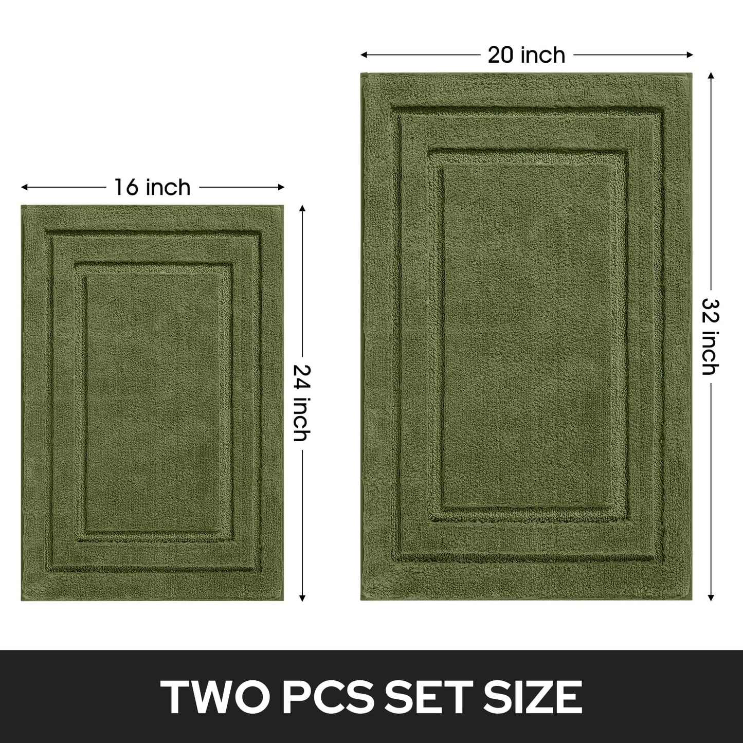 HOMEIDEAS Bathroom Rugs Sets 2 Piece, Super Soft and Absorbent Non Slip Microfiber Machine Washable Bath Mat Set (20" x 32" + 16" x 24", Sage Green)