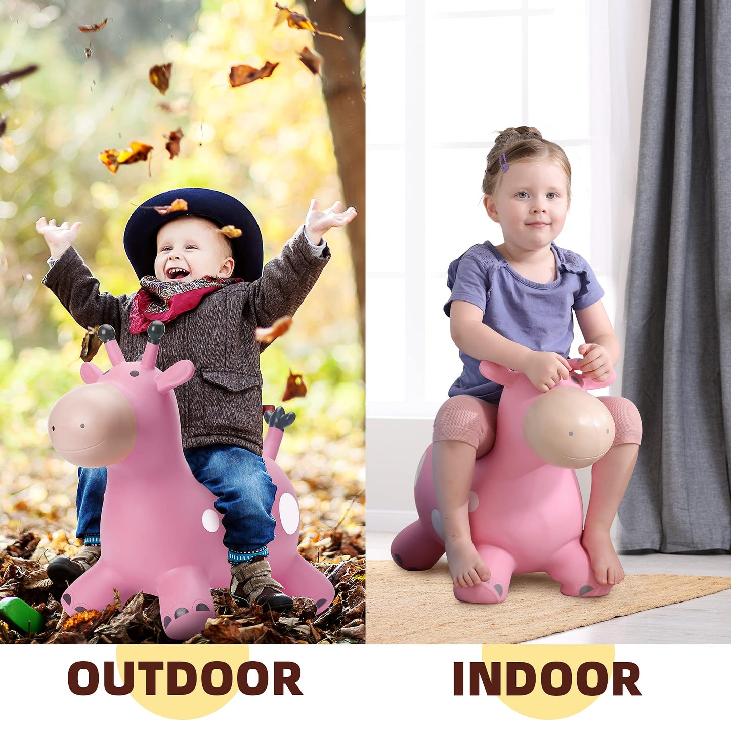EVERICH TOY Giraffe Bouncy Horse Hopper for Toddlers, Bouncy Animals Jumping Horse, Inflatable Ride on Bouncer Hopping Toys Gifts for Boys and Girls 18 Months 2 3 4 5 6 Years Old