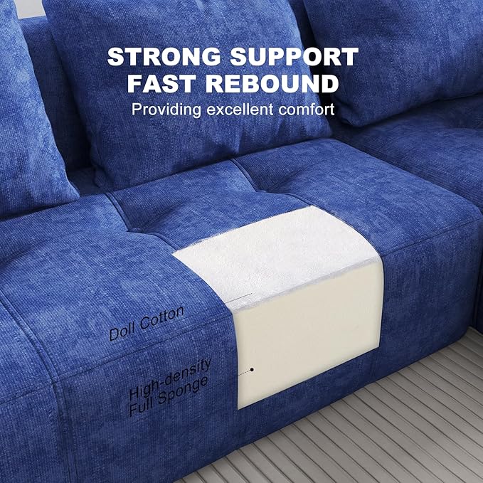 105" Modular Sectional Sofa, Boneless Couch for Living Room, Cloud Sectional Couch with Deep Seat, L-Shape Sofa, Upholstered Couches for Living Room Bedroom, No Assembly Required, Blue (Slub Fabric)