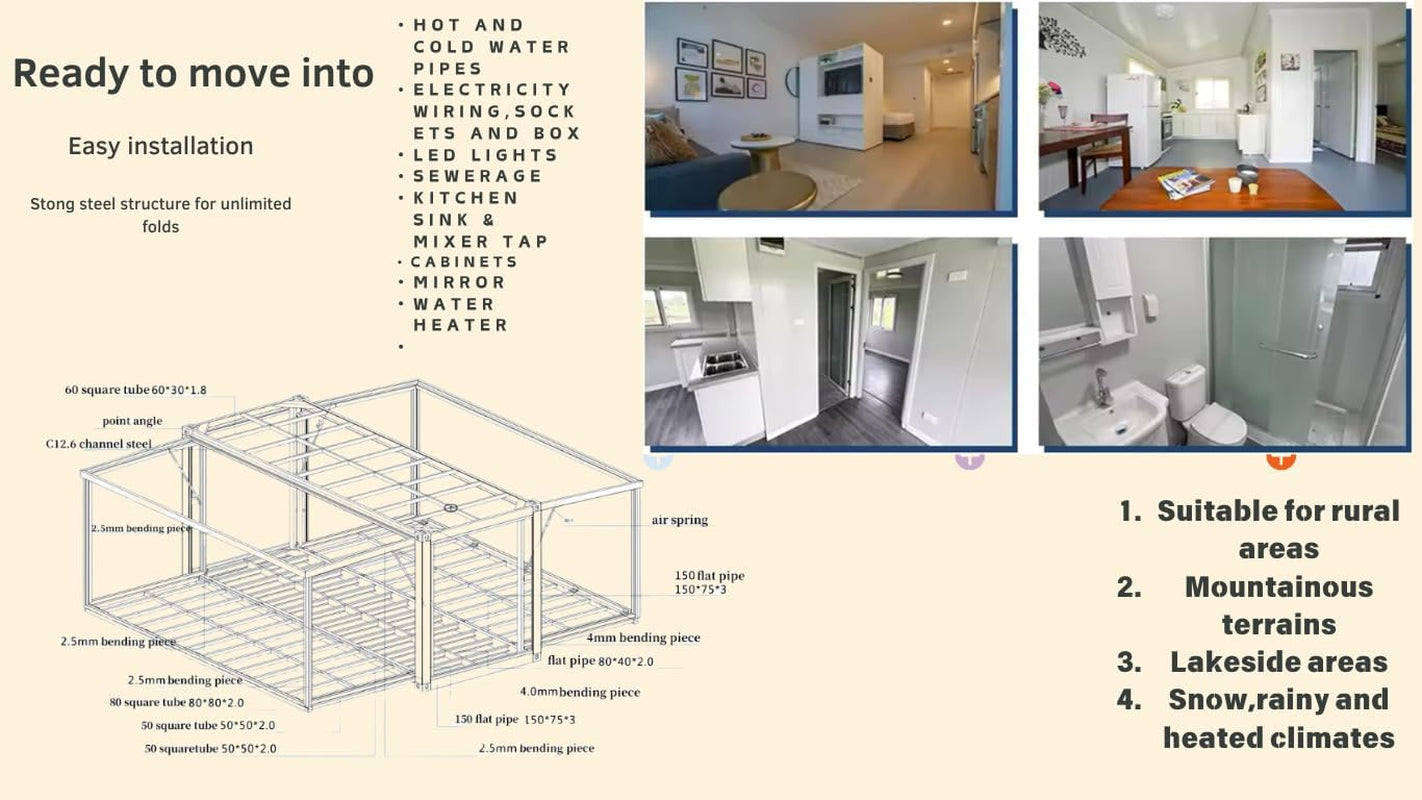 SEQ 20FT by 20Ft Tiny House to Live In, Portable Container Prefab House with 3 Bedrooms,1 Fully Equipped Bathroom, and Kitchen. 4 in 1 Foldable, Movable, Expandible,Weather-Resistant 30 Years Life