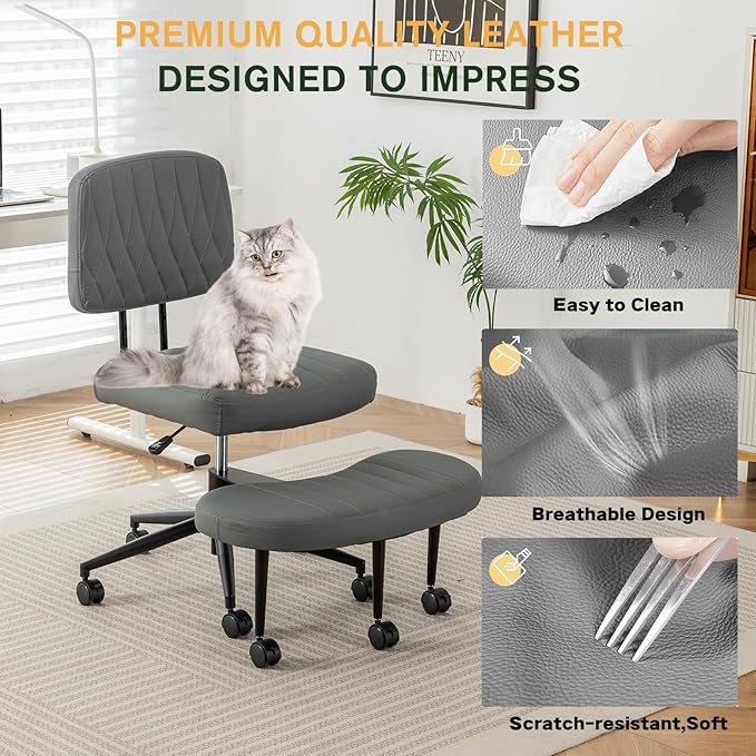 Ergonomic Cross Legged Office Chair with Wheels, Wide Seat and Backrest for Meditation, ADHD Cross Legged Office Chair with Adjustable Height, 360°Rotating Footrest for Yoga Home Office