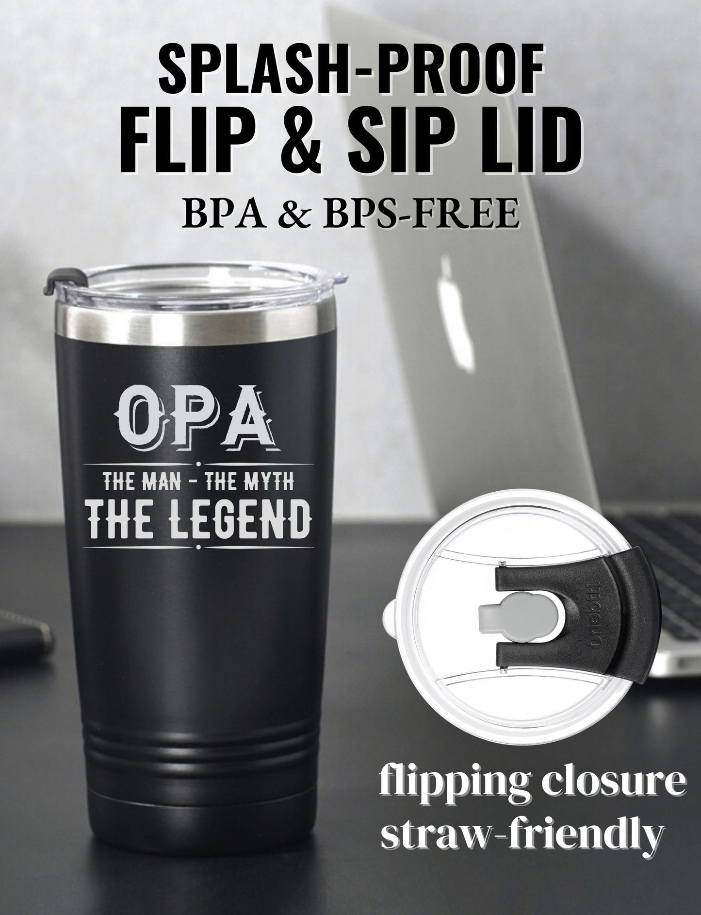 Onebttl Grandpa Gifts Tumbler, Grandfather Presents from Granddaughters Grandsons for Father's Day Christmas Birthday, Stainless Steel Cup with Lid, 20oz/590ml - Opa Gifts