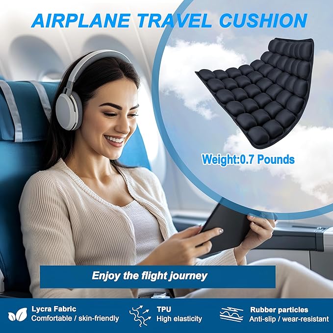 MTGKY Sondor Travel Seat Cushion,Airplane seat Cushion for Long Flight,Portable & Adjustable,Inflatable Cushion for Wheelchair, Travel,Driving,Office Work