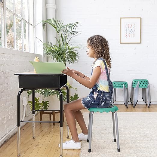 ECR4Kids Daisy Stackable Stool Set, Flexible Seating, Seafoam, 8-Piece