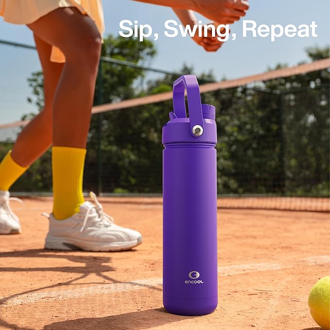 ENCOOL Insulated Water Bottle with Straw Stainless Steel Water Bottle, Leak-Proof, BPA-Free, Double Wall Vacuum Keeps Cold for 24 Hours for Sports, Travel, School (18 oz, Violet)