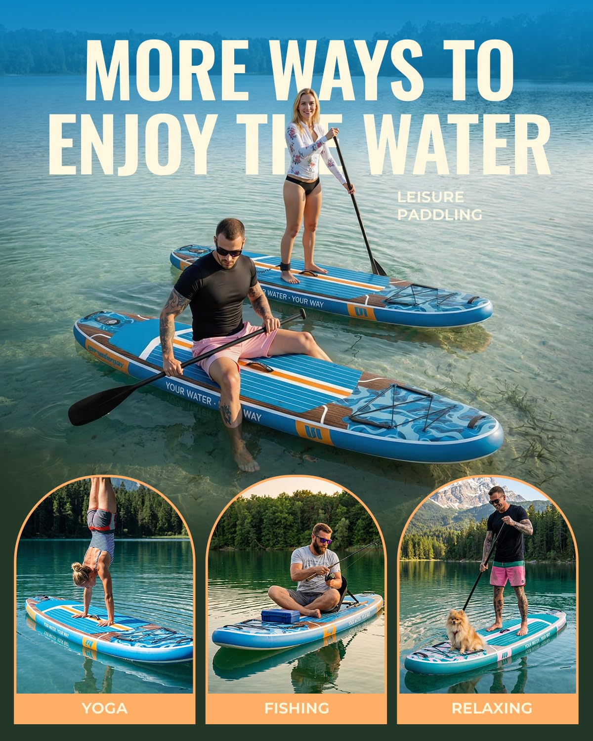 Marsdorgan 11ft Inflatable Stand Up Paddle Board, Wood Grain Ultra Lightweight SUP, 430lb Capacity for Adults Youth Family, for Fishing Camping, Complete Kit with Backpack & Pump, Walnut
