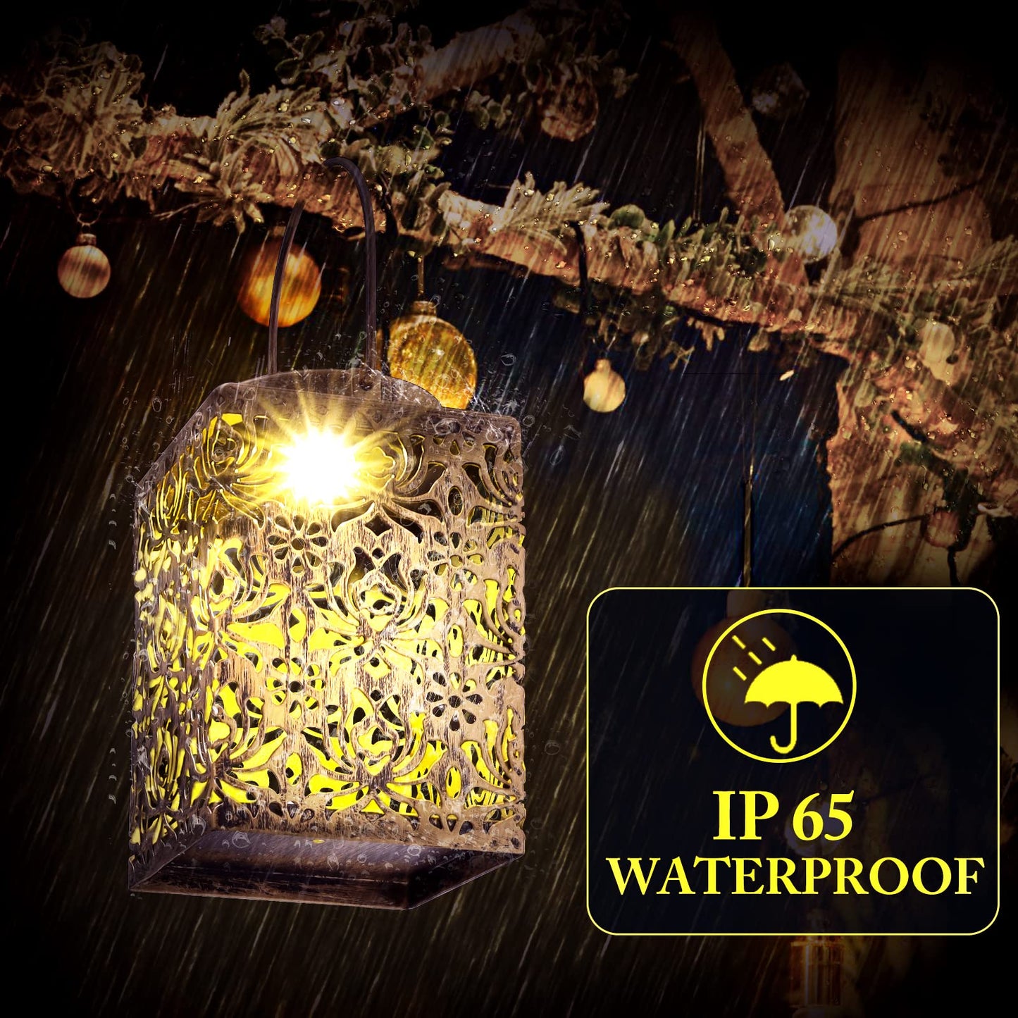 YWYWLED 2 Pack Bronze Solar Lanterns - Waterproof Metal Hanging Solar Lights Outdoor Decorative, Solar Powered LED Lamp for Patio Tabletop Porch Deck Yard Garden Decor for Outside (Rose)