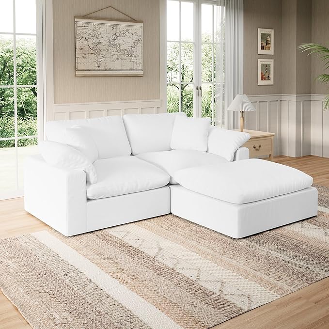 Intuition Decor Modular Sectional Sofa Cloud Couch,Down Filled Comfy Cloud Modern Sofa,White Linen L Shape Oversized Couch Cushion Covers Removable for Living Room