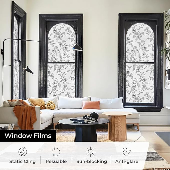 Window Privacy Film,Colorful Floral Window Stickers,Removable DIY Bouquet Static Clings, Decals for Home School Office Party Supplies,White Night Creeping, 17.3 x 78.7 in