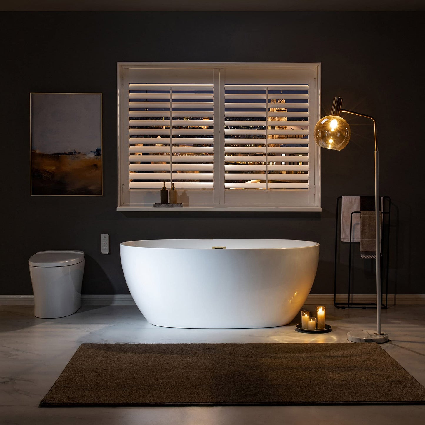 WOODBRIDGE 59" Acrylic Freestanding Bathtub Contemporary Soaking White Tub with Brushed Gold Overflow and Drain，BTA1518 -BG-Drain &O