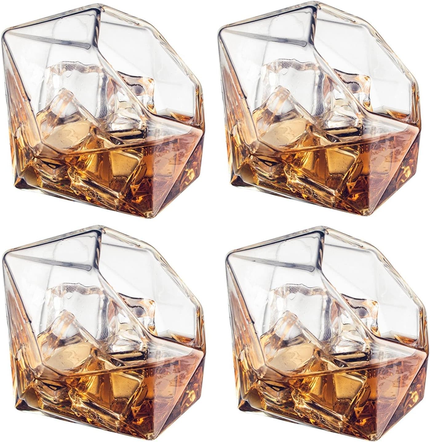 The Wine Savant Diamond Whiskey Decanter Set with 4 Glasses and Mahogany Base Borosilicate Glass Dispenser - 750ml Clear