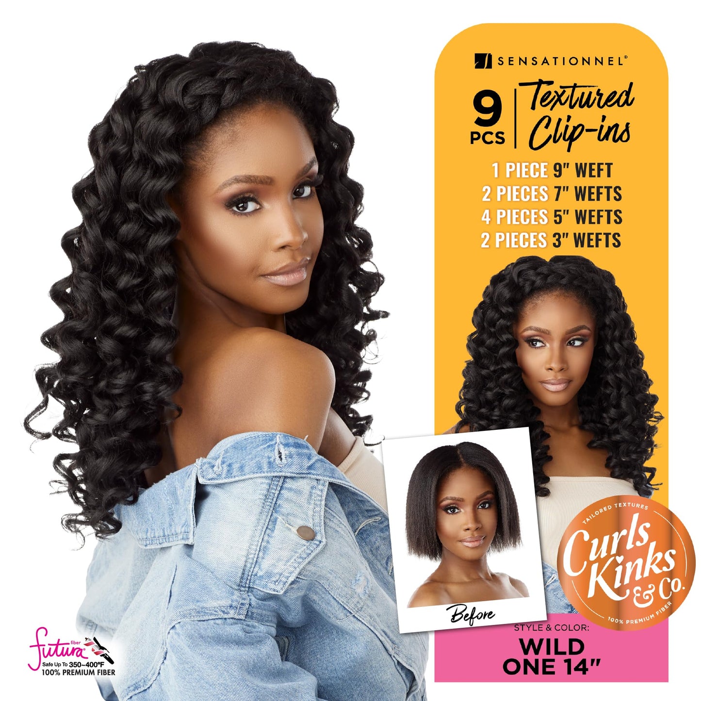 Sensationnel Curls kinksandco clip in - wide one 14 inch easy to use clips for natural 3c to 4c hair textures (2 DARKBROWN)