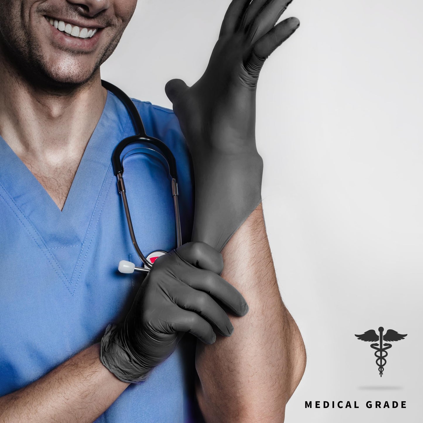 Medguy Black Nitrile Disposable Gloves, 4.5 Mil Powder-Free Latex-Free Food-Safe Glove for Exam, Tattoo, Food Prep, 100 Pcs (Medium)
