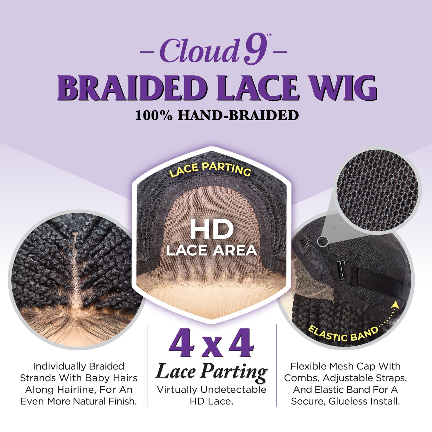 Sensationnel Cloud9 4X4 Braided Wig - Boho Box Braid 30 Inch Hand Tied Swiss Lace Braided Wig With Large Parting Area (1 JETBLAC
