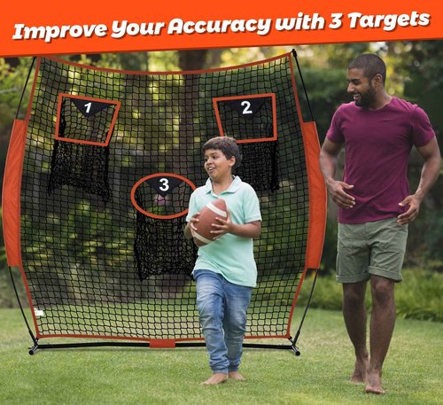 Gulfmore Football Throwing Net - Portable 6x6 FT Football Training Equipment with 3 Targets - Pro Grade Quarterback Youth Outdoor & Indoor Practice