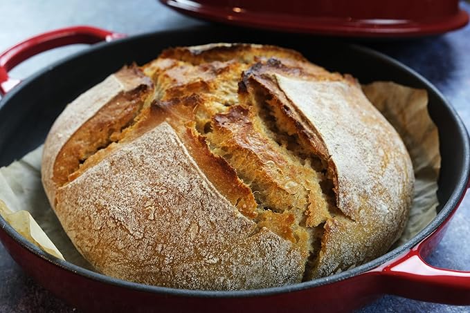 Enameled Cast Iron Bread Pan, Sour Dough Artisan Bread Oven – Red – Round 26 cm, 6.25 L (6.6 qt) – Boule Pan with a Deep Lid for Steam Baking