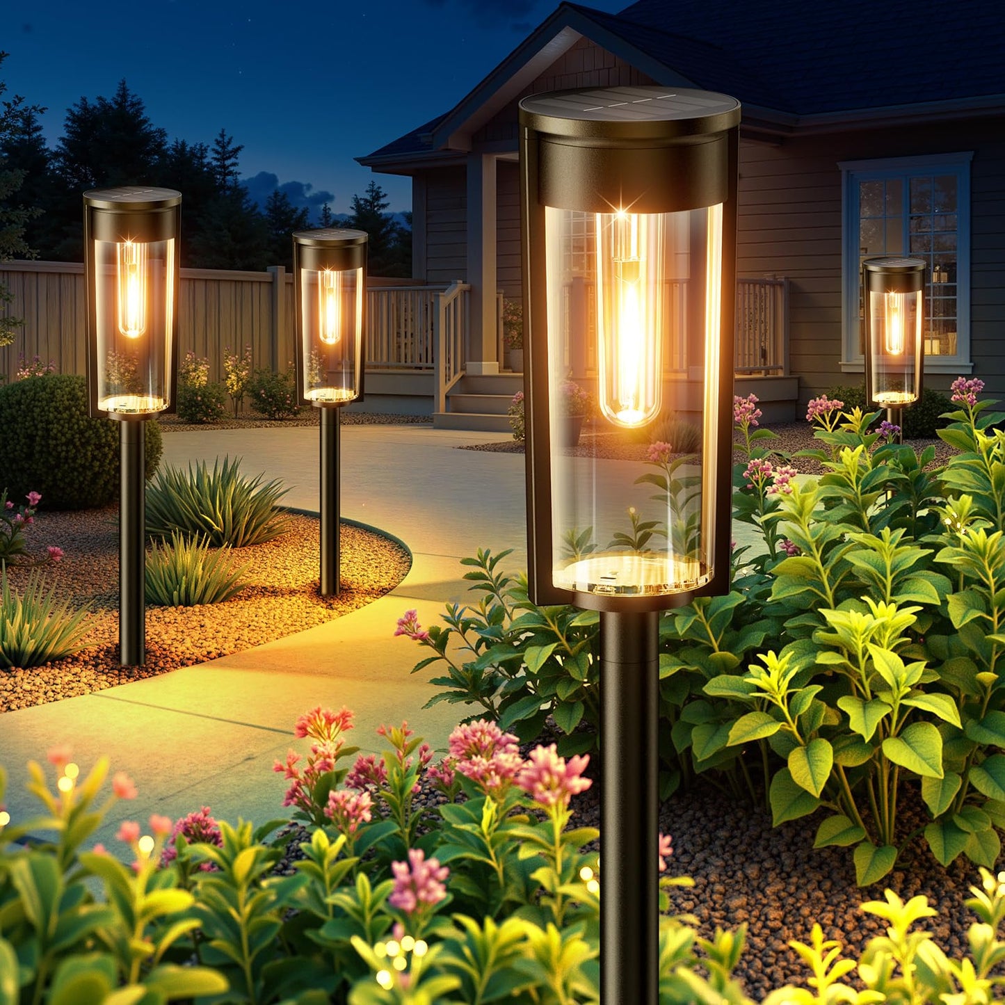 LETMY Solar Pathway Lights Outdoor, Upgraded 8 Pack Solar Lights Outdoor, IP65 Waterproof Auto On/Off Solar Landscape Path Lights Outdoor Solar Lights for Yard Outside Garden Lawn Walkway Driveway