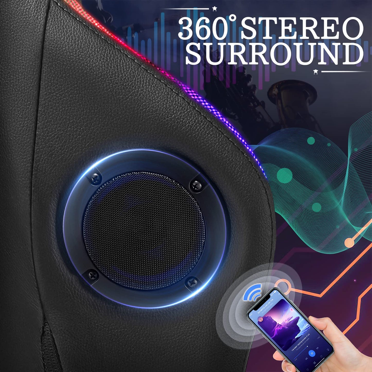 Gaming Chair with Bluetooth Speakers and RGB LED Lights Ergonomic Massage Video Game Chair with Footrest High Back with Lumbar Support Blue and Black