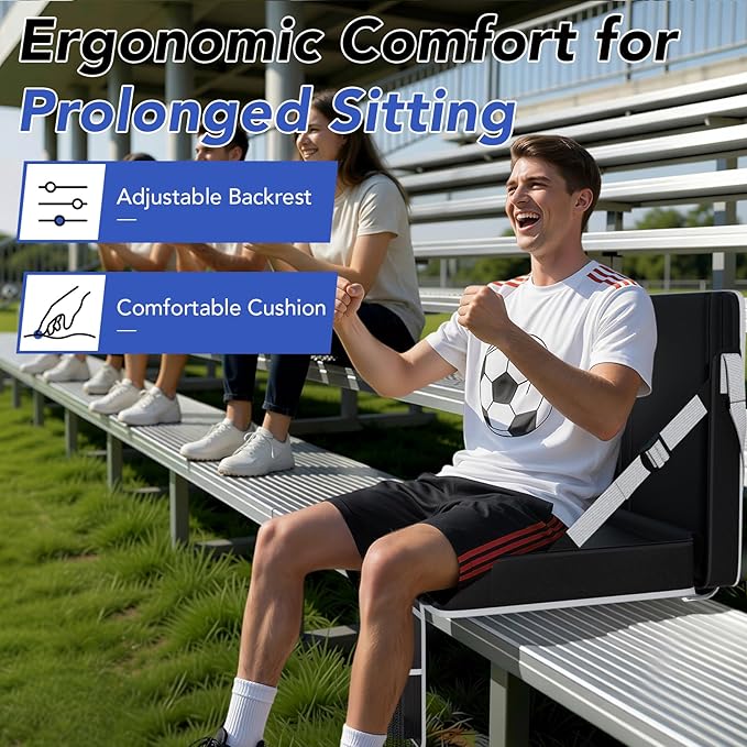 janiry Stadium Seats with Back Support 2PACKS Adjustable Bleacher Chairs with Back and Cushion Bleacher Seat with Cup Holder, Carry Handle & Shoulder Strap for Outdoor Sports Events, Picnics, Beaches