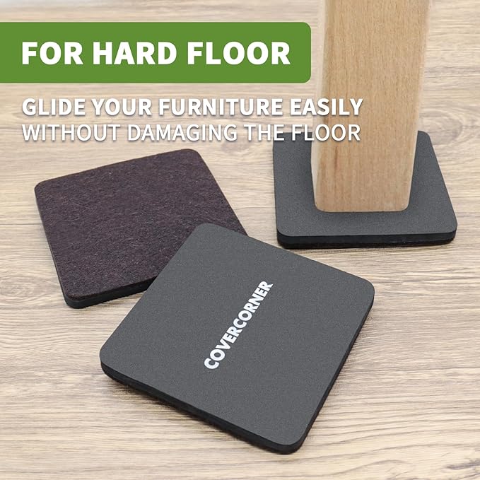 COVERCORNER Felt Furniture Sliders for Hardwood Floors 8 PCS - 5 inch Square Furniture Moving Slider – Heavy Duty Felt Movers Sliders Chair Legs Floors Protectors (for Hardwood Floors)-Brown