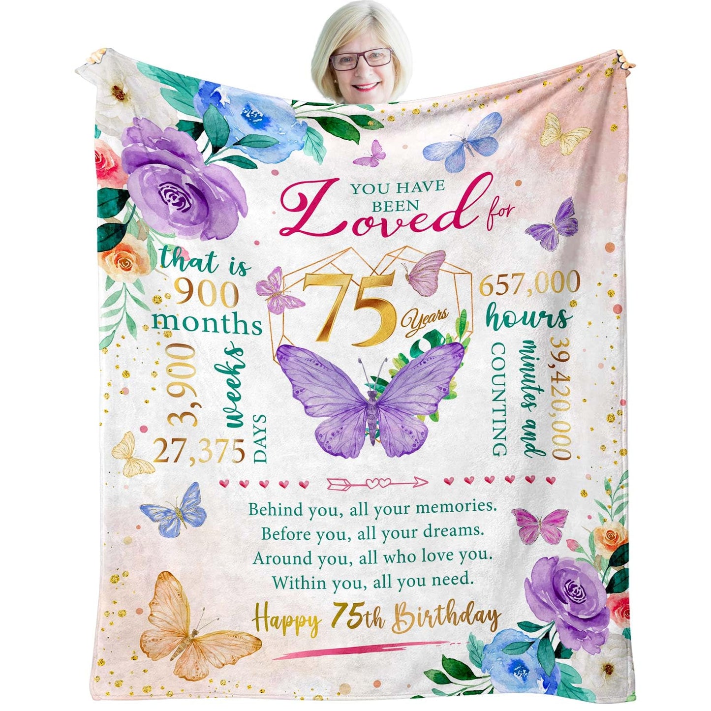Sbangtu 75th Birthday Gifts for Women, Gifts for 75 Year Old Woman, 75 Year Old Birthday Present for Women, 1950 Bday Present for Woman, 75th Bday Decorations for Female Throw Blanket 50"X60"