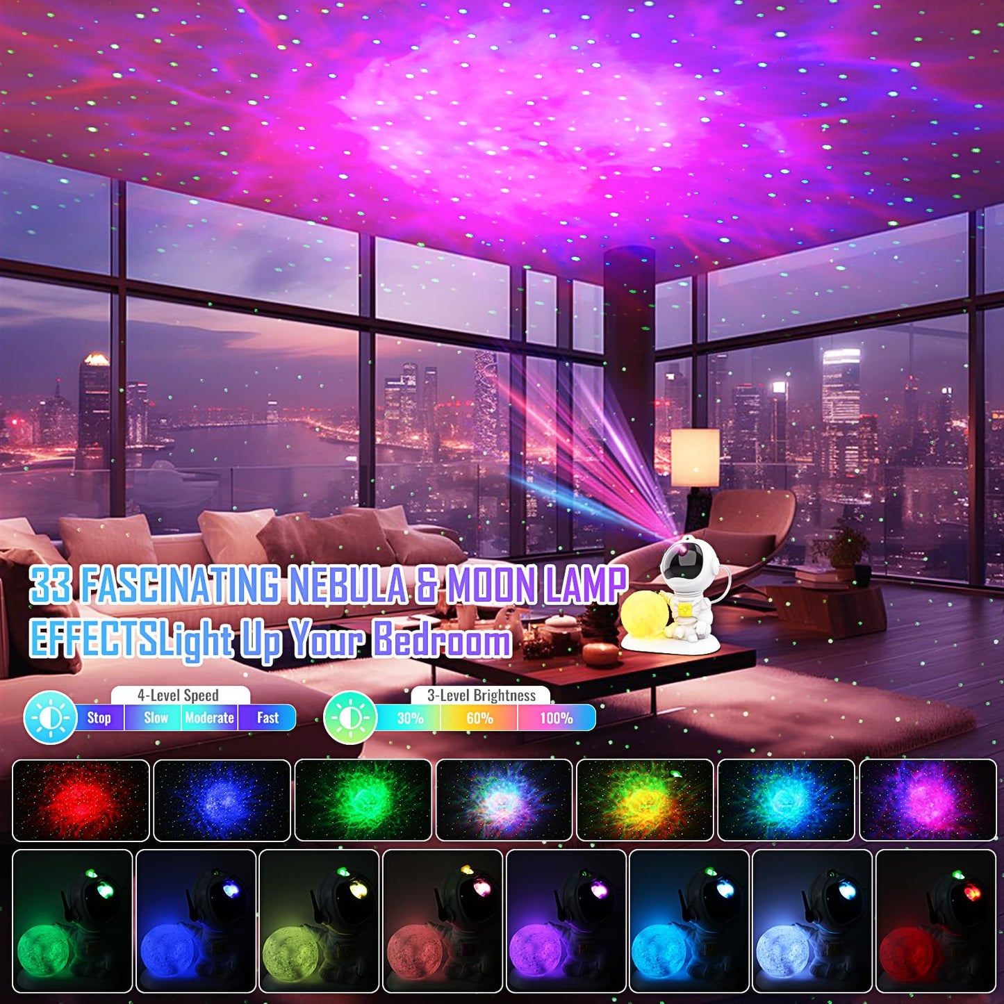 Astronaut Galaxy Projector, 3 in 1 Star Projector with Remote and Timer, 33 Light Effects, 3.5 inch Moon Lamp LED Night Light for Kids Room, Home Decor, Gifts for Girls Boys Kids Teens Birthdays