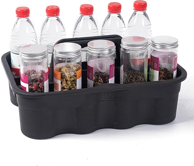 Matthew Large Plastic Tote Tool & Deluxe Supply Cleaning Caddy with Handle Portable Shower Basket Storage Caddy for Cleaning Products Organizer,Take-Out Coffee/Soft Drink,Bath Multi Use - Black