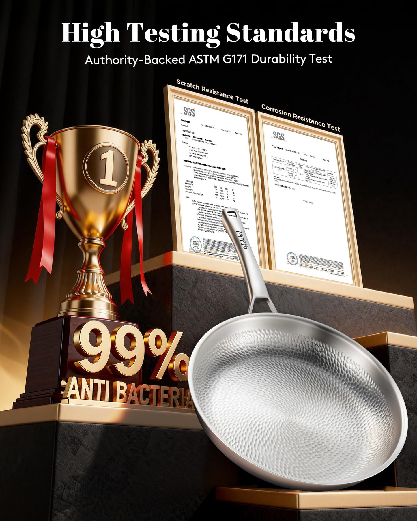 VEDNHOL Titanium Pans set, 8+10+12Inch Pure Titanium Hammered Pro with Two Lids, Non-Toxic Skillet for Cooking, PFAS/PFOA/PTFE Free Cookware, Dishwasher&Oven Safe, Kitchen Induction Compatible