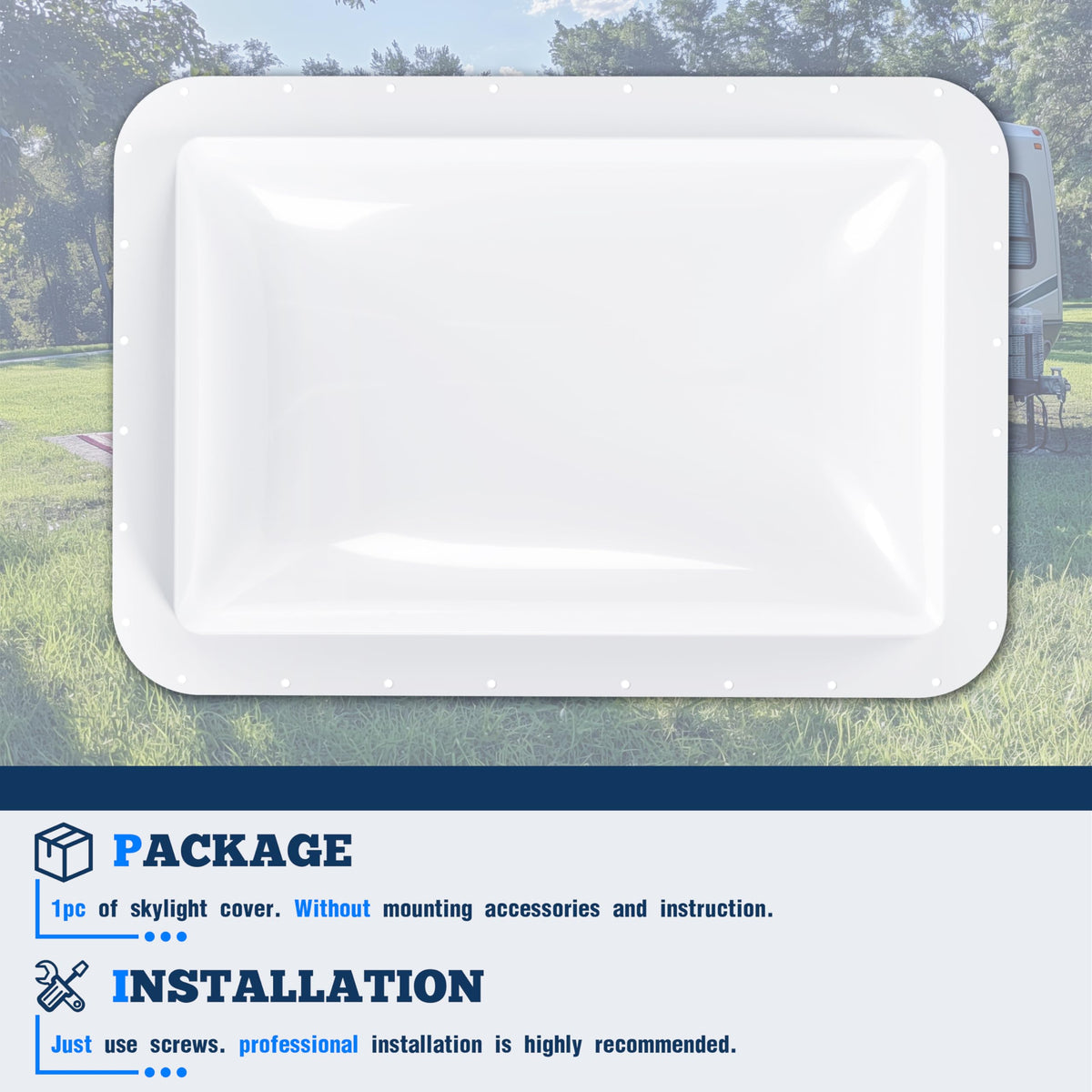 Kojem 18" x 26" RV Skylight Replacement Cover Compatible with RV Camper Food Truck Motorhome Roof Sunroof Fit Outer Dome Cover 14" x 22" RV Shower Skylight Openings Roof Vent Cover White
