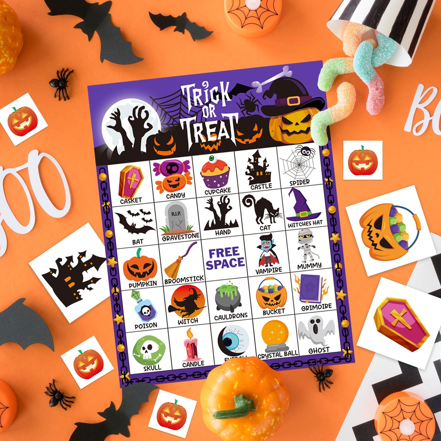 Yoqipati 45PCS Halloween Bingo Game Cards for 24 Players Halloween Bingo Games for Family and Large Group Parties Halloween Party Favors