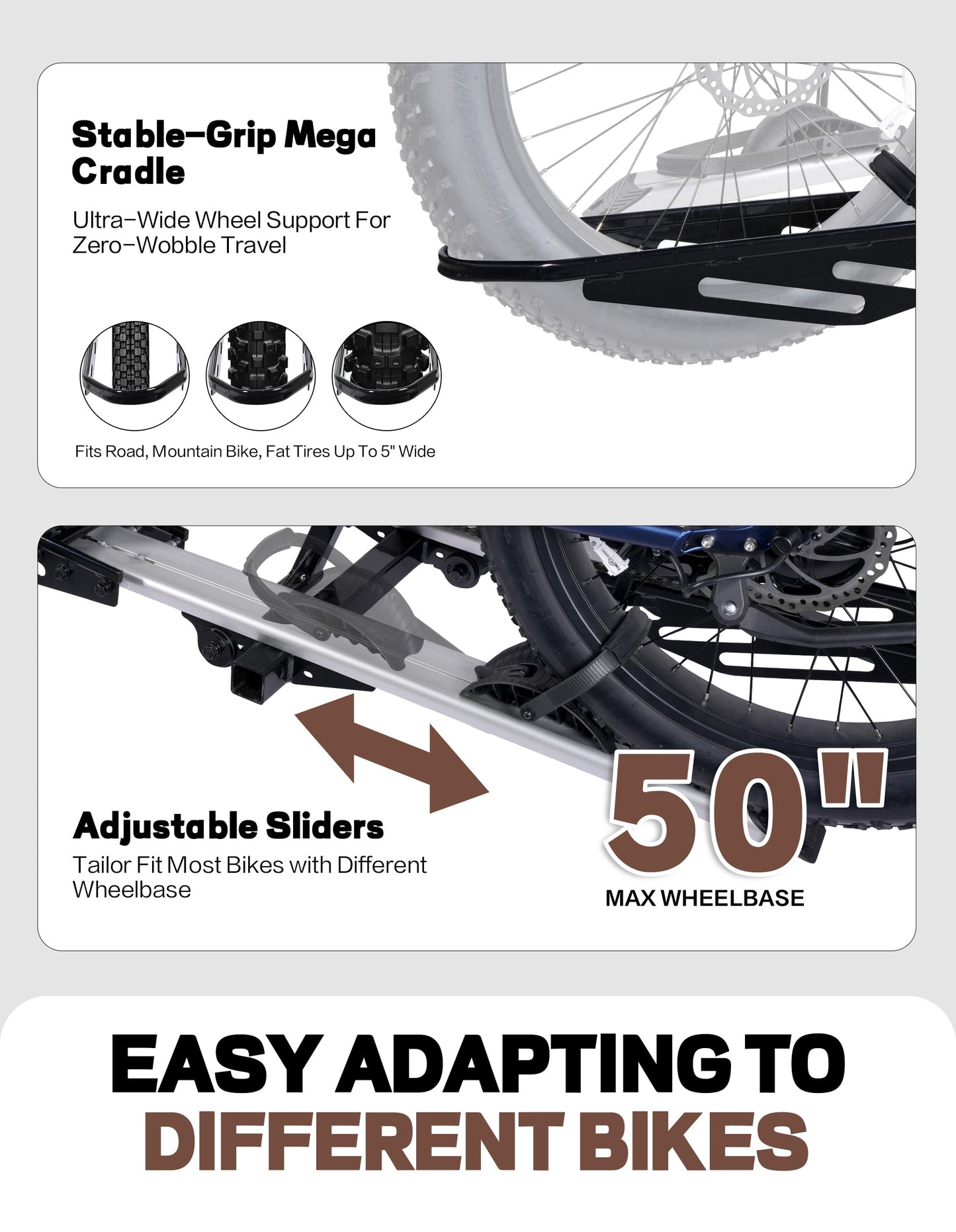 RokRack One Foldable 2-Ebike Rack with Ramp, 200 lbs Capacity, Hitch Mount Electric Bike Rack, Fits up to 5" Fat Tire Width and 50" Wheelbase, Ebike Carrier Rack for 2" Receiver for Cars SUVs Vans RVs