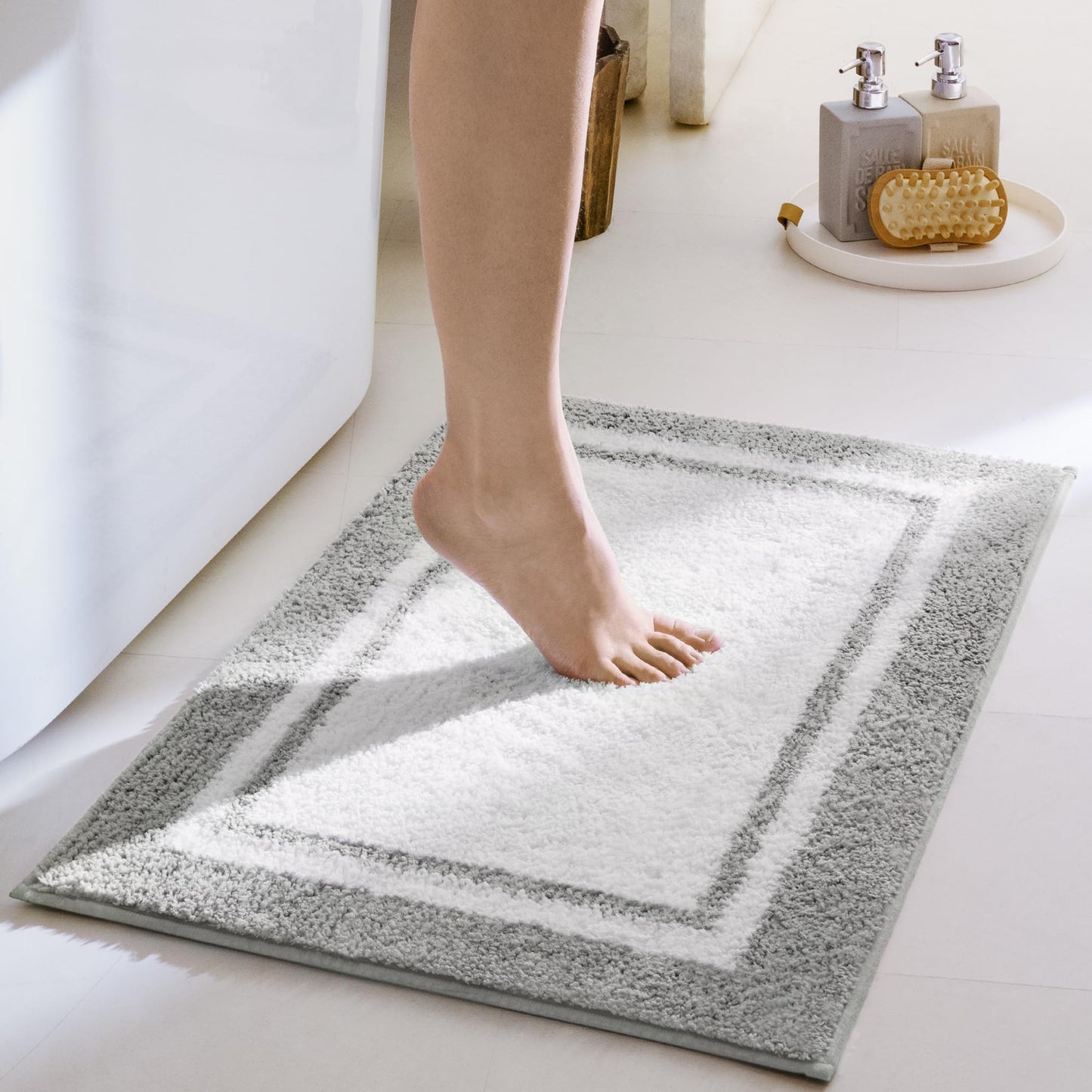 GRANNY SAYS Microfiber Bathroom Rugs Non Slip Washable, Water Absorbent Bathroom Mats for Tub Non Slip, Small Soft Bath Mats for Bathroom Floor & Shower, 16" x 24", Grey Bath Mat Towel
