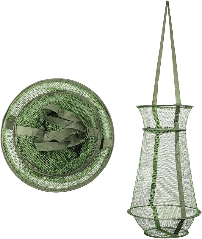 Collapsible Fish Basket Mesh Fish Trap Portable Fish Cage Foldable Fishing Keep Net for Keeping Fish Alive, Bait Storage C...