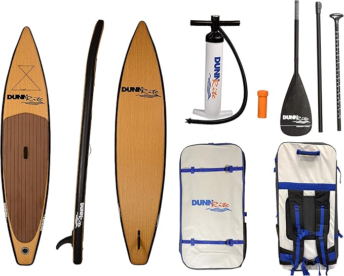 Dunnrite Products Inflatable Stand Up Paddle Board Kit (SUP with Carbon Fiber Paddle, Backpack Travel Bag, Pump, Fins, & C...