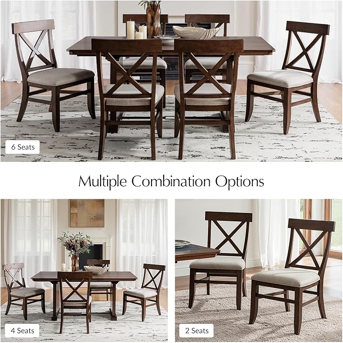 HULALA HOME Solid Wood Dining Chairs Set of 4, Walnut Farmhouse Upholstered Kitchen Dining Room Chair Mid-Century Modern Dinner Chair with Cross Back Wooden Legs for Living Room, Restaurat, Cafe