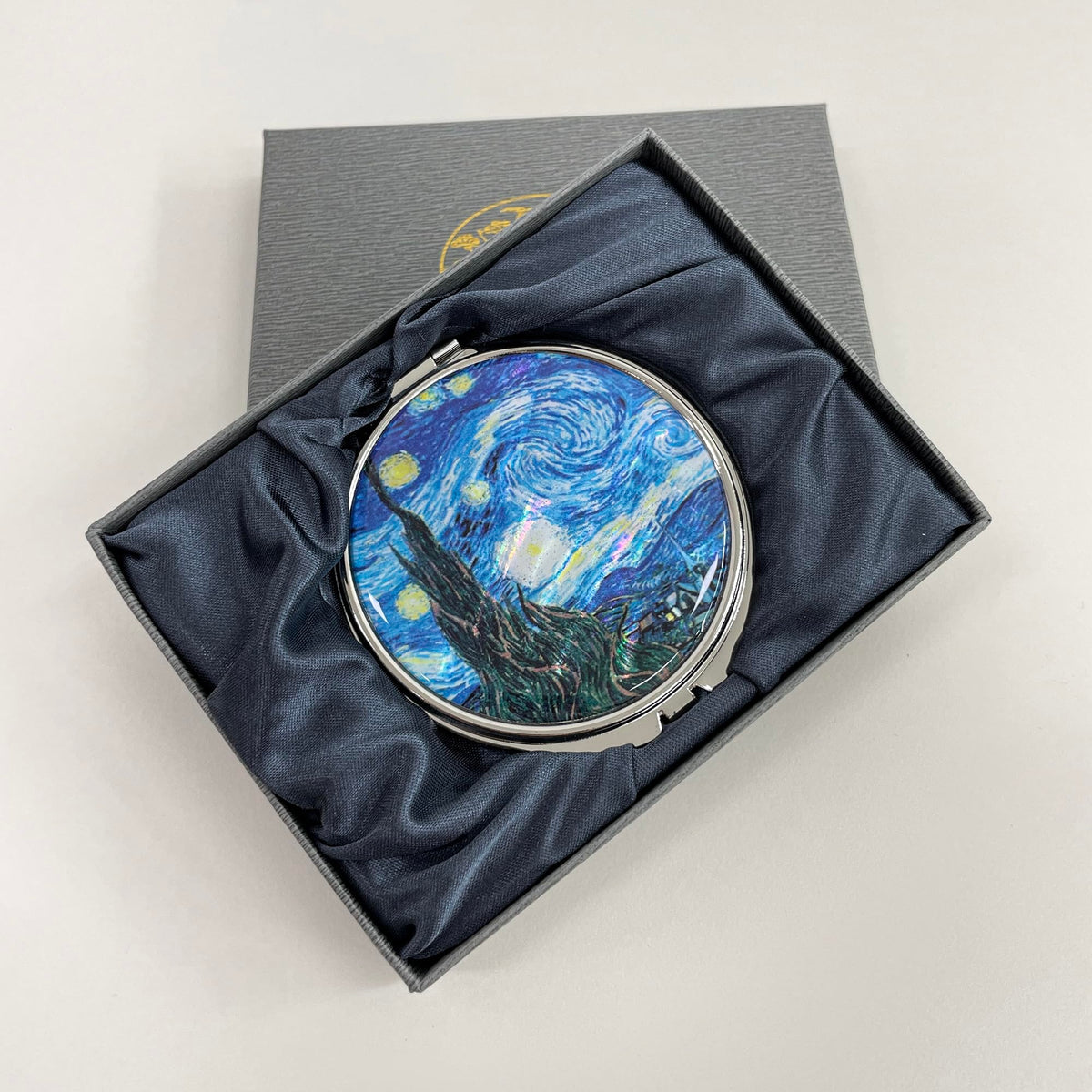 Portable Makeup Compact Double Magnifying Mirror Cosmestic Foldable Pocket Style Unique Mother of Pearl Design (Starry Night)