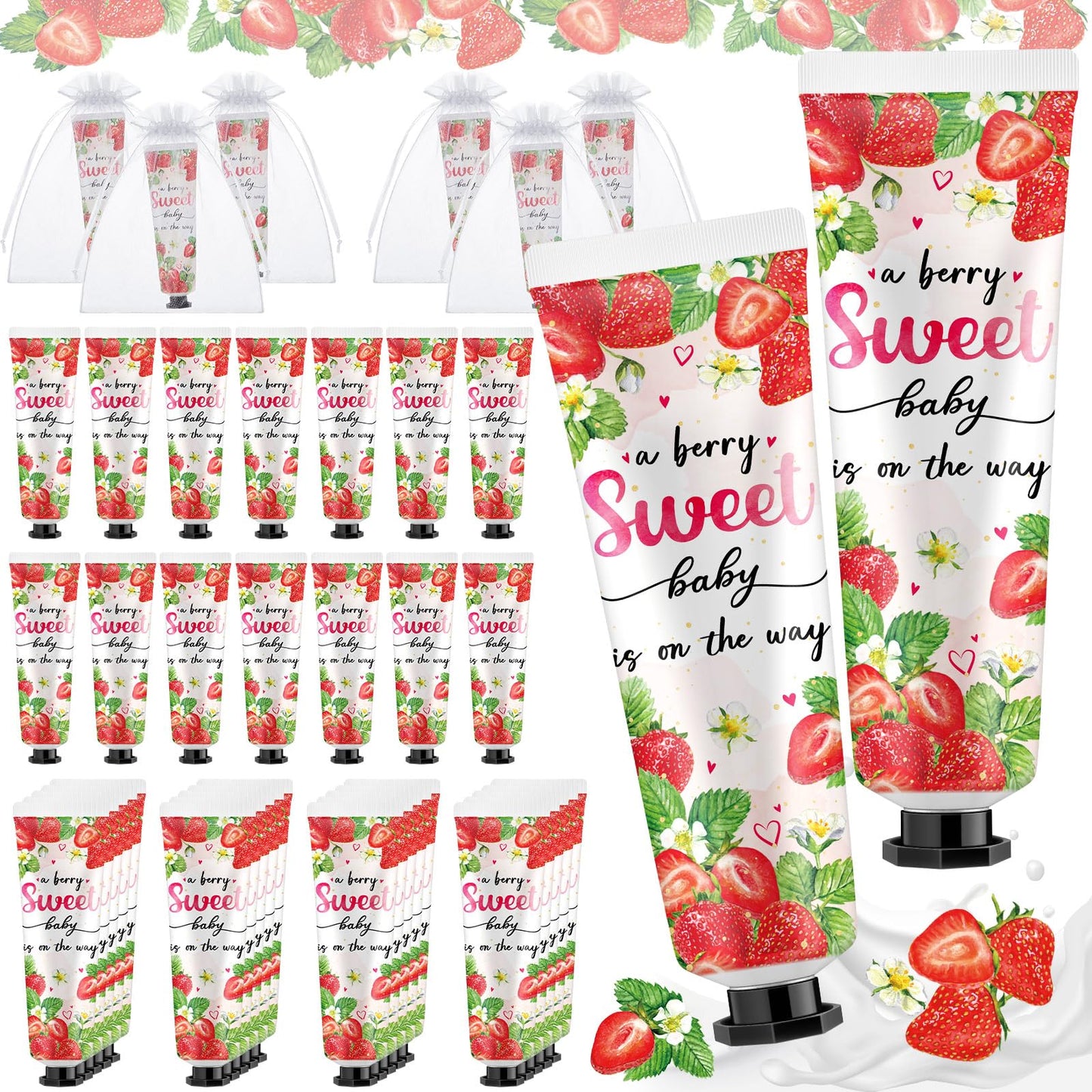 Swiffen 48 Sets Baby Shower Hand Cream Bulk Strawberry Baby Shower Favors Bridal Thank You Hand Cream for Guests Travel Size Lot