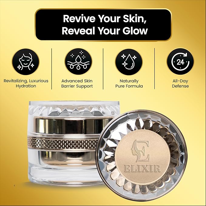Elixir Day Cream Luxurious Silk Anti-Aging Cream NO Preservatives or Parabens. For All Skin Types,Targets Wrinkles Face,Neck & Decollate Over 50 Skin Nutrients,Collagen,Squalene & Repair Vitamins
