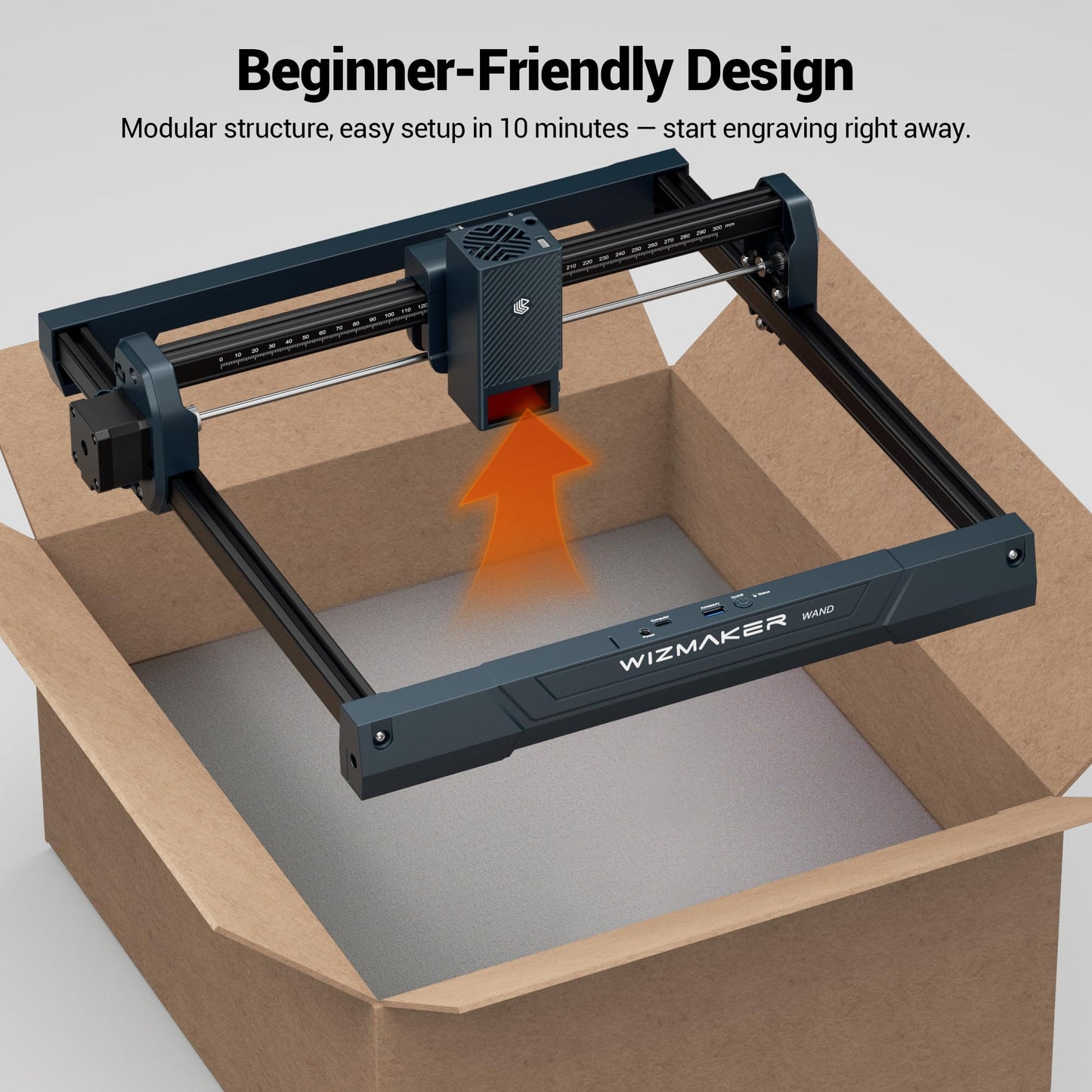 Wizmaker Wand Laser Engraver, 7W Output Power Engraver, 300x300mm Processing Area, 10000 mm/min Processing Speed, Suitable for Processing Wood, Leather, Coated Metal, Acrylic