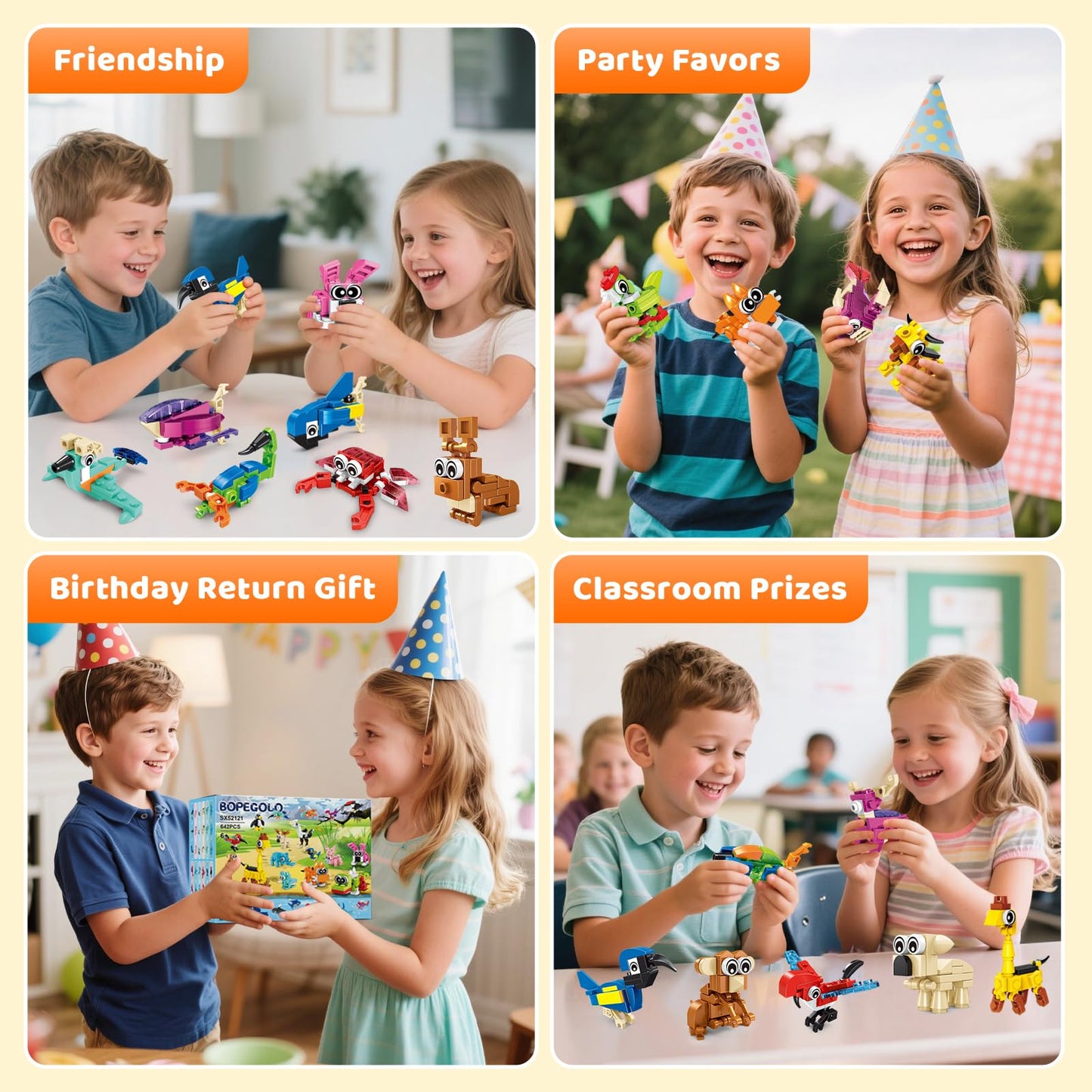 BOPEGOLO 24 Pack Mini Animals Building Block Toy Stocking Stuffers Classroom Prizes Goodie Bags Fillers Building Set, Birthday Gifts Party Favors for Boys Girls Ages 6 8 10 12