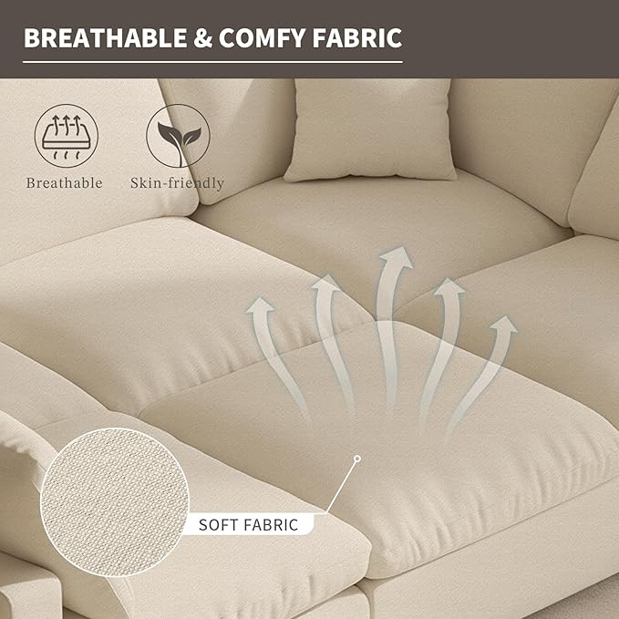 Cloud Couch Modular Sectional Sofa, 67" L Shaped Sectional Couches for Living Room, Down Filled Wide & Deep Seat Cloud Sofa with Ottoman, Removable Washable Cushion Cover & Backrest Pillow Cover