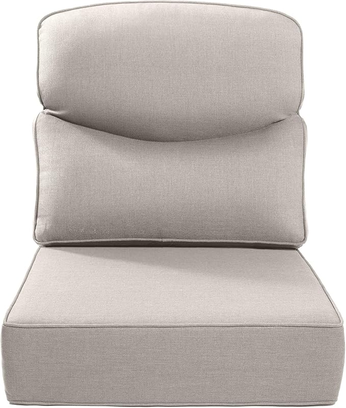 ACTREST Luxury 24x24x6 Inch Smile Outdoor Cushions 1 Set - Deep Seat Water-Repellent Patio Furniture Replacement Cushion for Wicker Rattan Wood Metal Chair Glider Rocker Loveseat Sofa - Beige