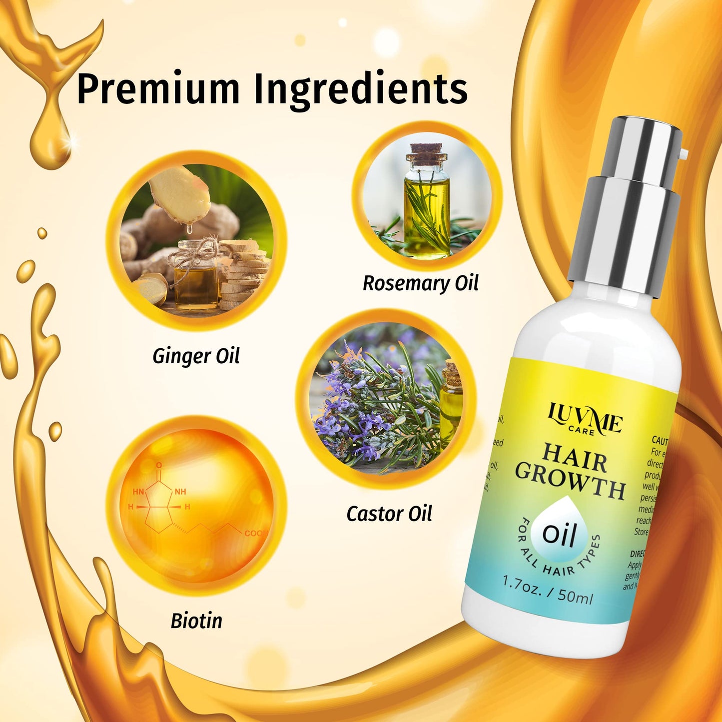 Luv Me Care Biotin Hair Growth Oil Hair Growth Serum for Thicker Longer Fuller Healthier Hair, Prevent Hair Loss & Thinning, All Natural Vitamin Rich Treatment, Women & Men, All Hair Types 1.7 oz