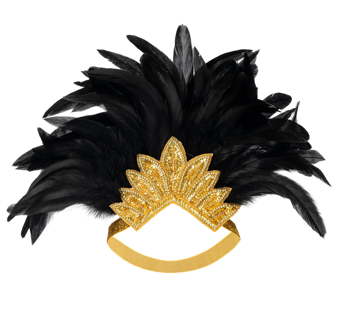 BABEYOND Carnival Feather Headpiece Showgirl Pageant Headband Women's 1920s Flapper Headband (Gold Crystal)