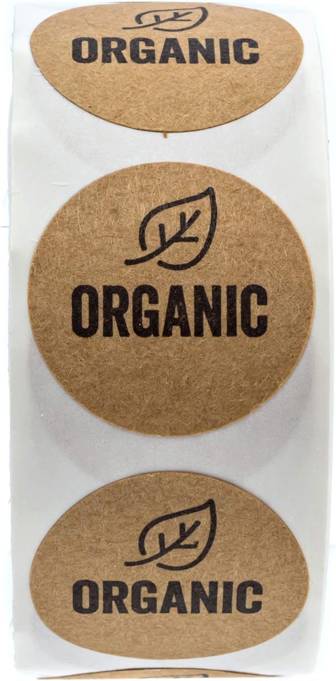 Organic Made Stickers / 1" Inch Round Natural Kraft Organic Stickers/Organic Labels 500 Labels per roll