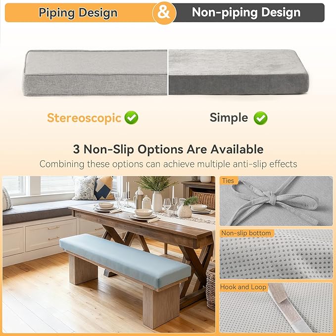 ROFIELTY Custom Bench Cushion, Durable Indoor/Outdoor Bench Seat Cushion, 70+ Colors to Choose from, Patio Furniture Bench Cushion, Multiple Scenarios Can be Applied (Custom Size)