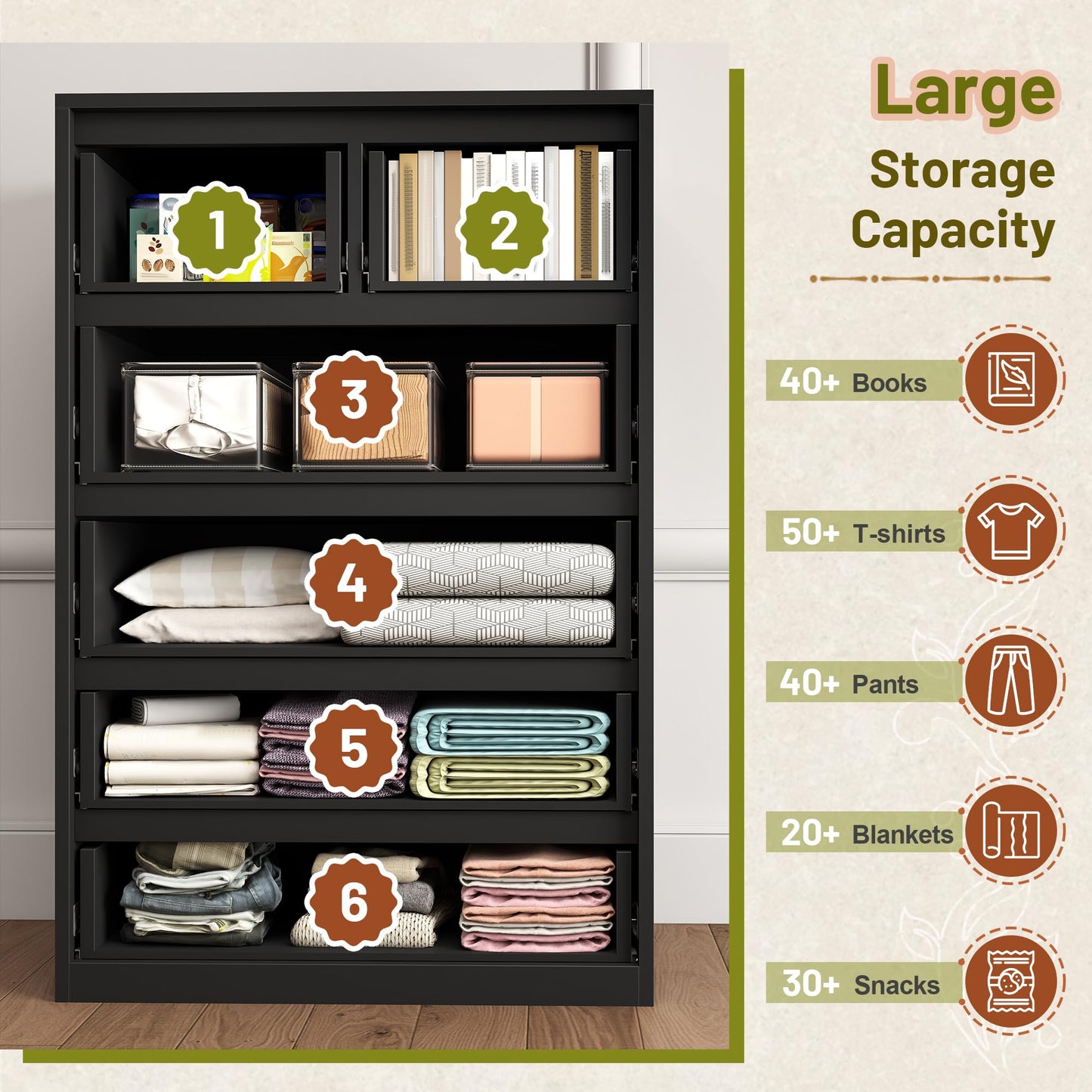 Romorgniz 6 Drawer Dresser for Bedrom,Tall Black Chest of Drawers for Bedroom, Hallway, Closet, Modern 43.2" H X 27.6" W X15.6 D