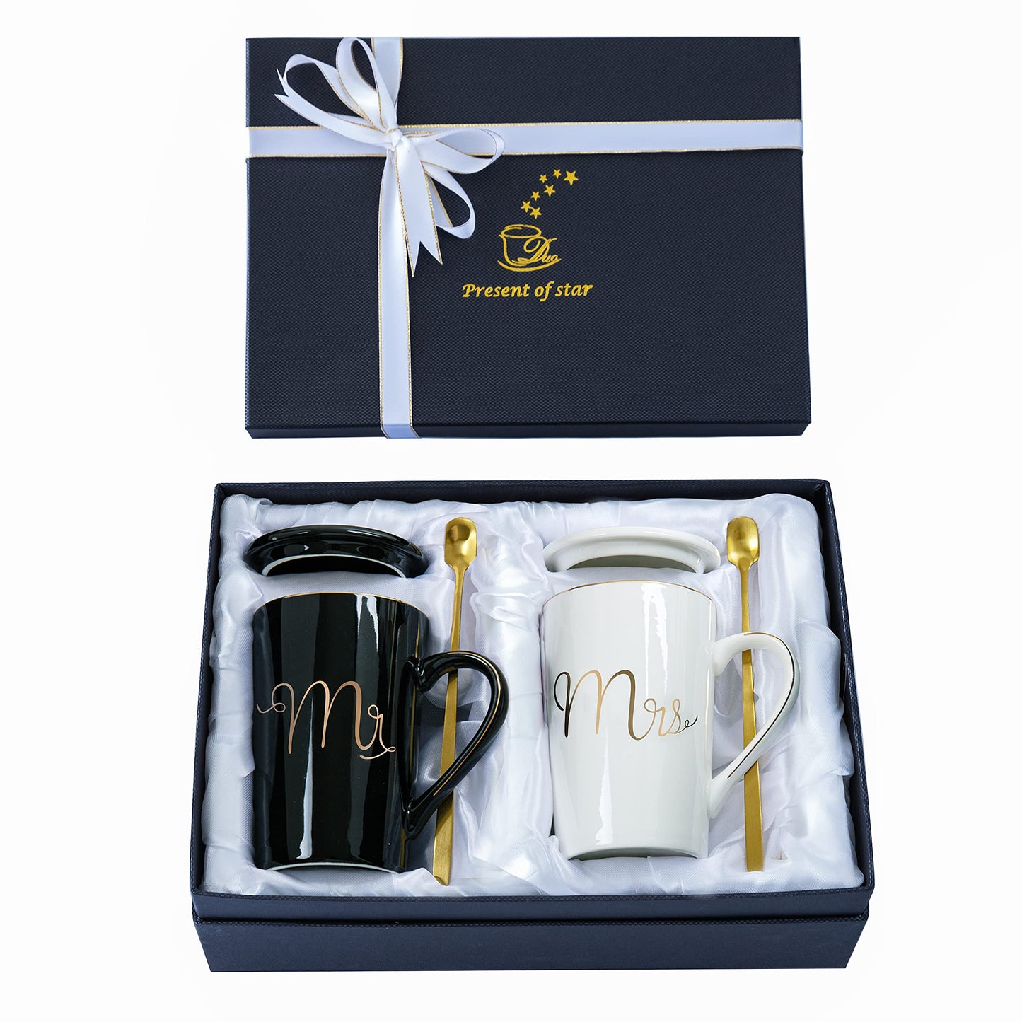 Jumway Mr and Mrs Coffee Mugs Set - Unique Wedding Gifts For Bride and Groom - His and Hers Anniversary Present Husband and Wife -Engagement Gifts For Him Her For Parents for Valentine's day