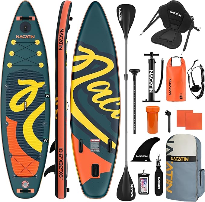 NACATIN Inflatable Stand Up Paddle Board with Kayak Seat,10'6"Upgrade Version Blow Up Paddle Boards for Adults with Premiu...